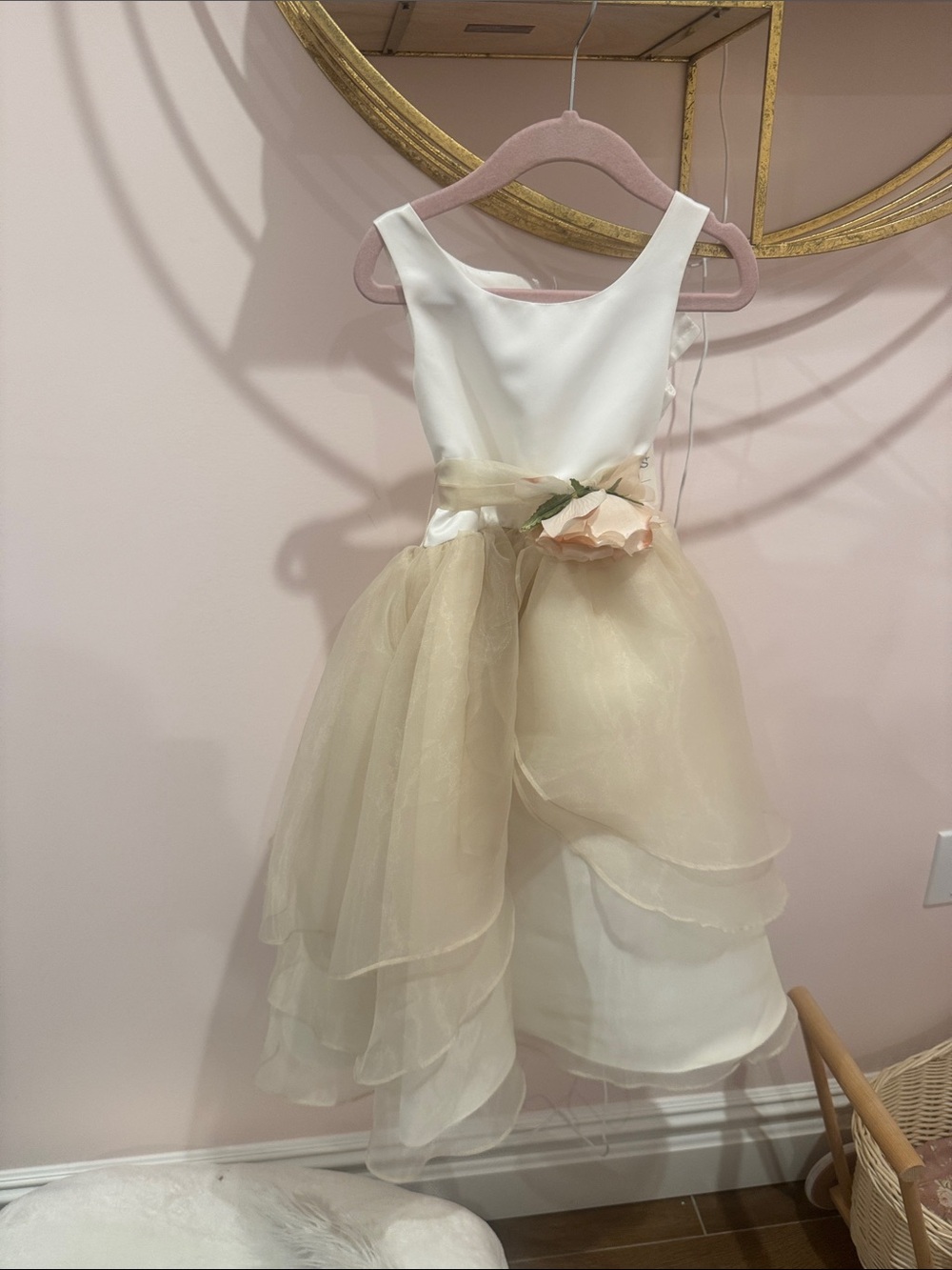Us Angels Ivory and Blush Layered Tulle Flower Girl Dress
